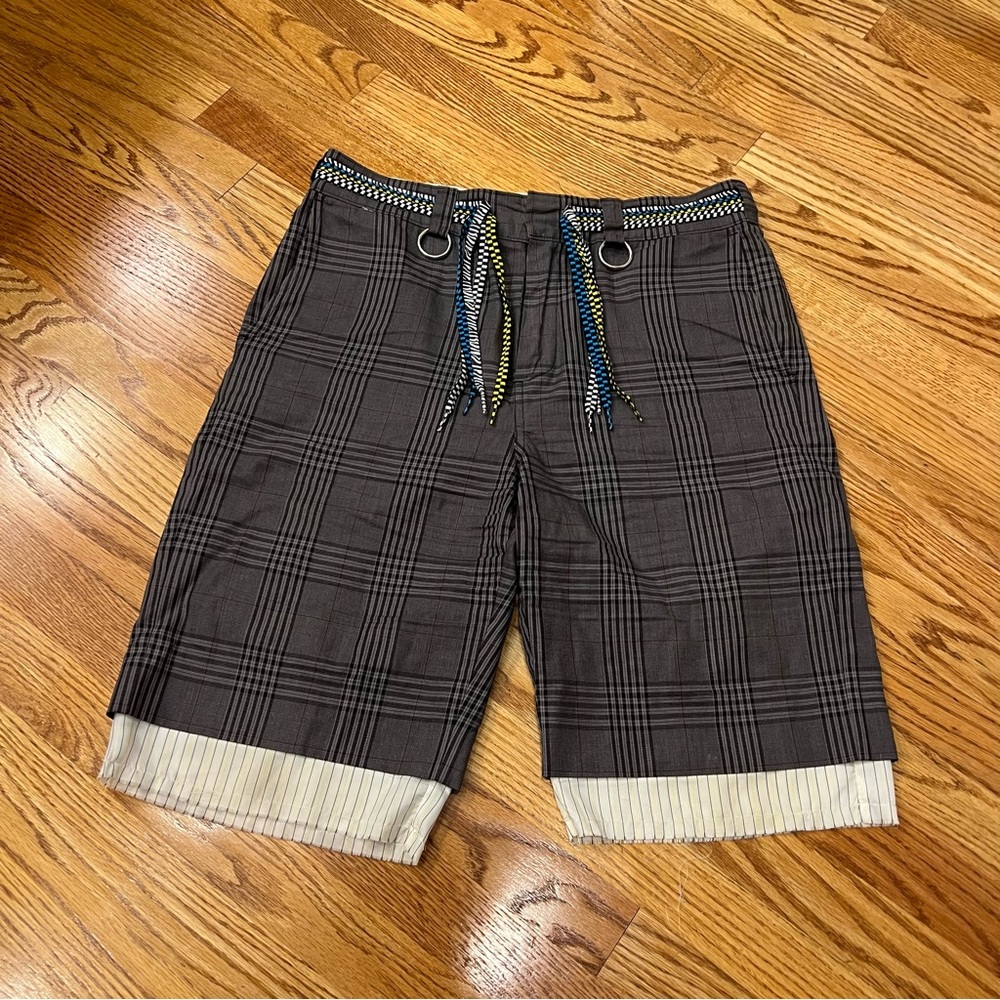 R13 Slouch Shorts with Shoelace Belt Grey Plaid Shorts Women’s Size 29